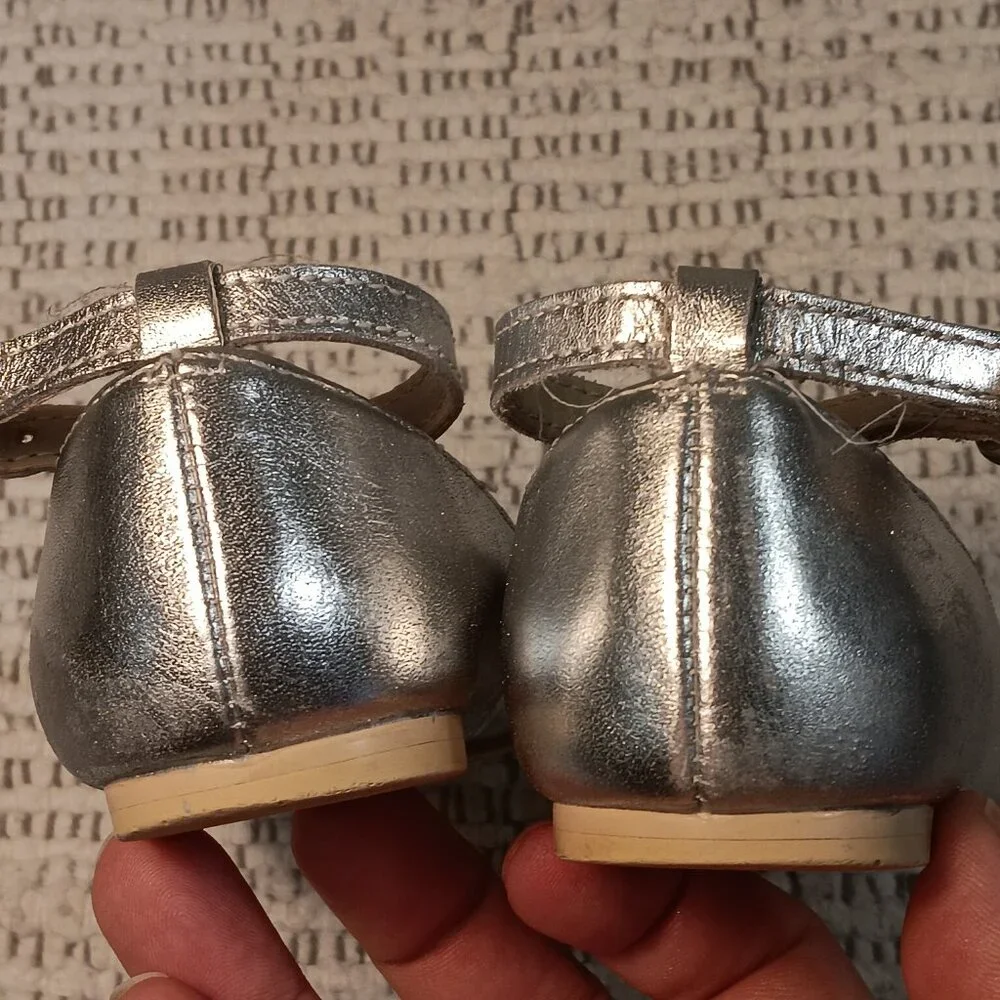Janie & Jack little girls Metallic Ankle Strap Bow Ballet dress Flats sz 7 -READ